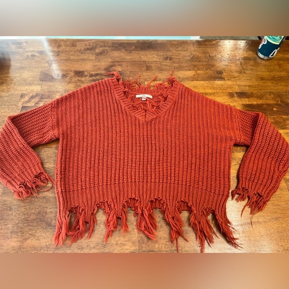 Love Tree Sweaters - Love Tree burnt orange fringe sweater sz Small
